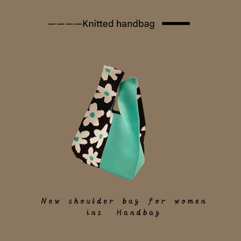Knitted Tote Bag with Floral Design