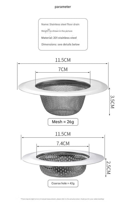 Close-up of sink strainer showcasing stainless steel material