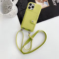 Litchi Pattern Left and Right Open Card Holder Lanyard Green