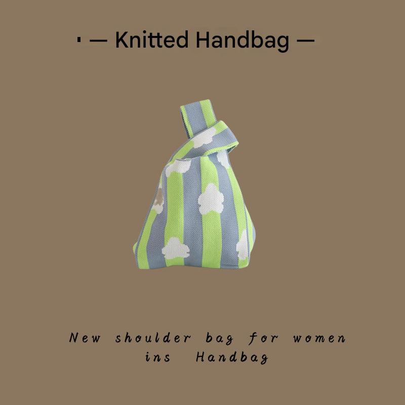 Knitted Tote Bag with Stripe Pattern