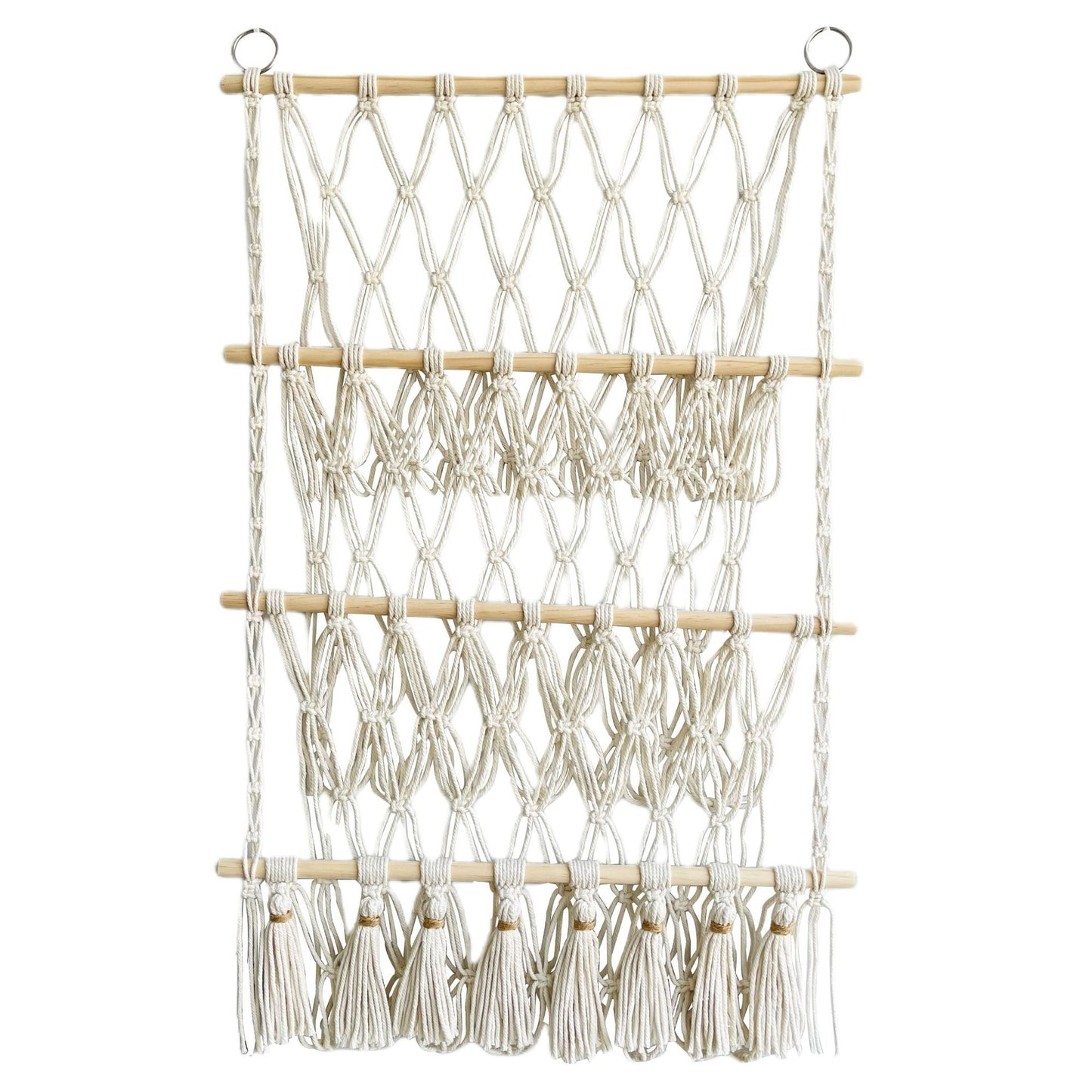 bohemian toy organizer with net baskets