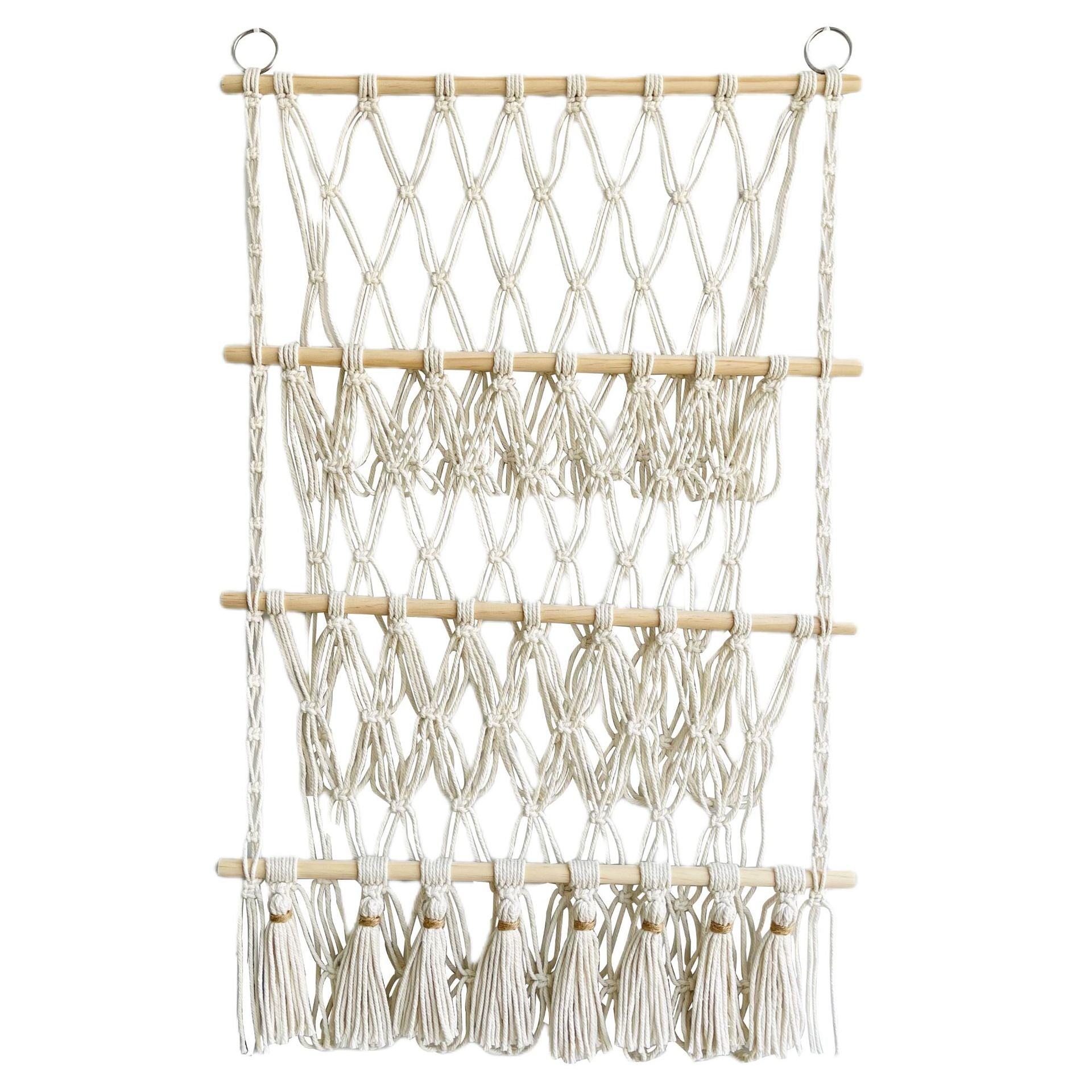 bohemian toy organizer with net baskets
