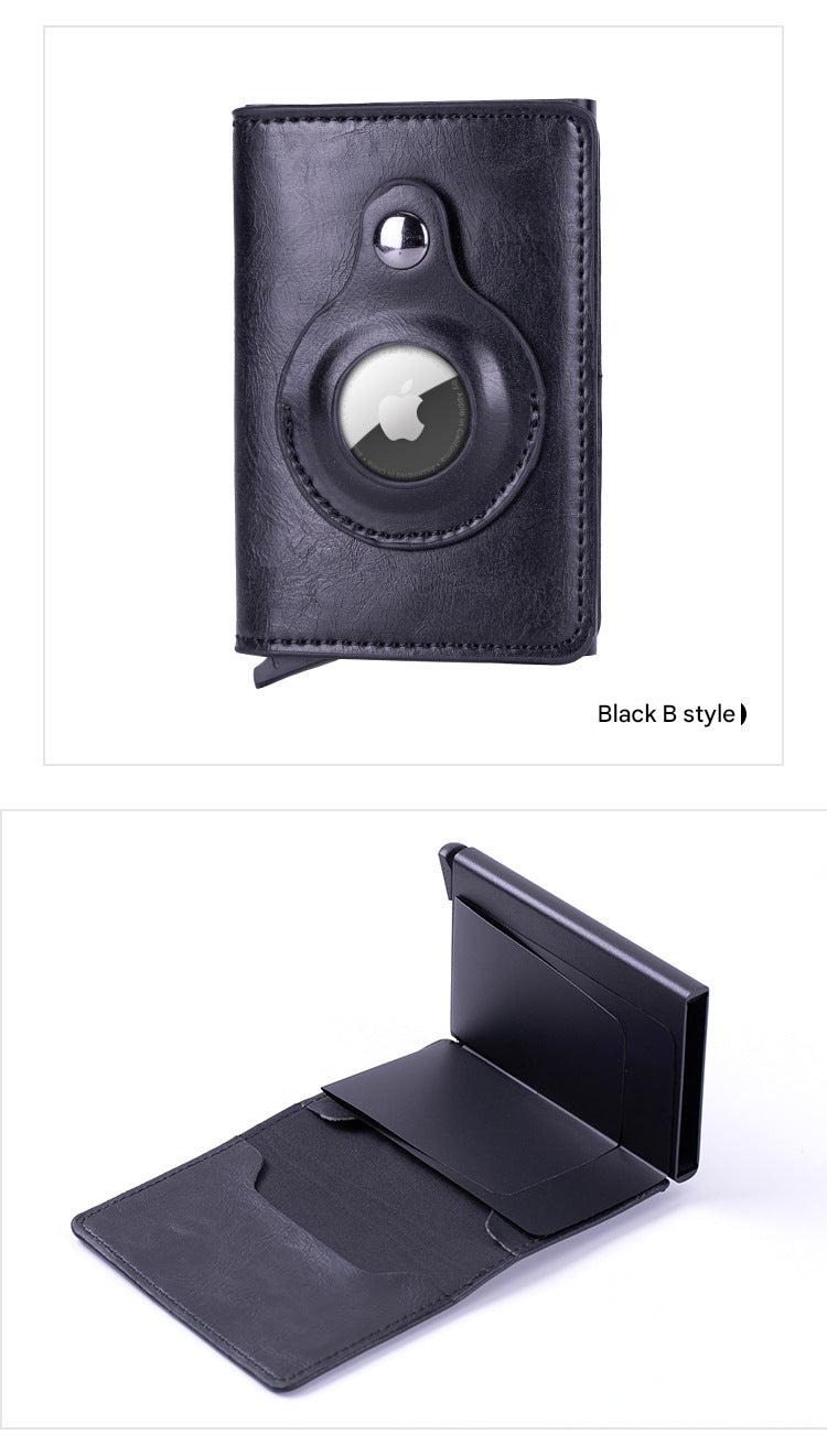 Smart leather wallet with Airtag tracking in black
