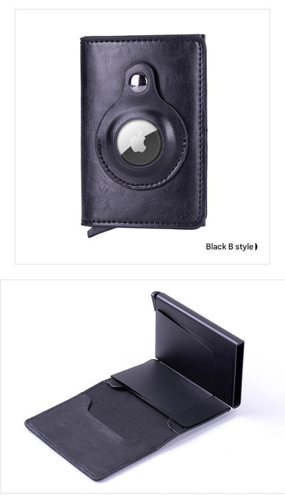 Smart leather wallet with Airtag tracking in black