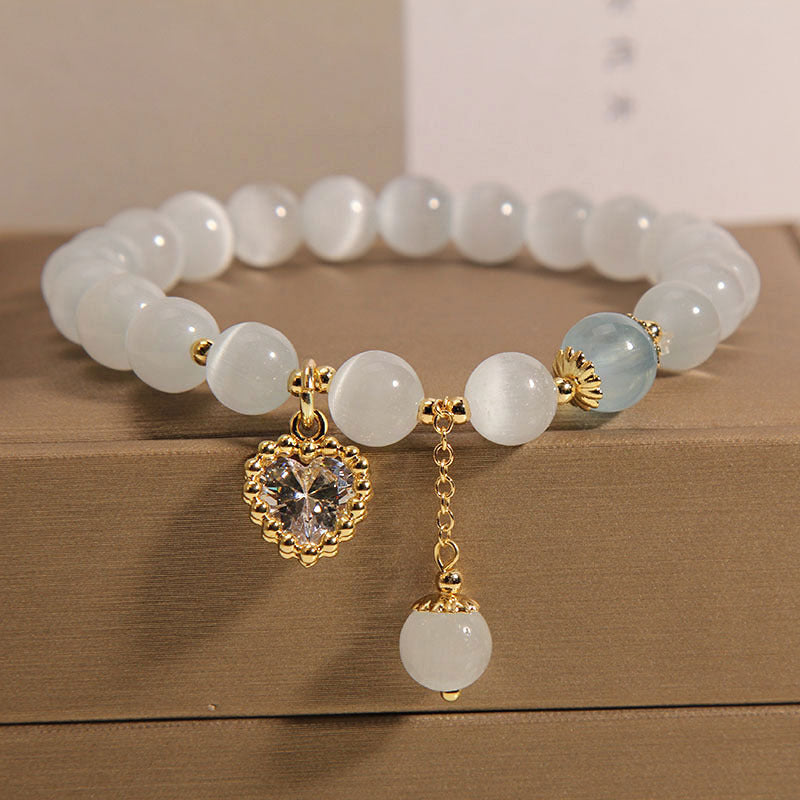 Cat Eye Stone Bracelet with Heart Pendant - Image 1