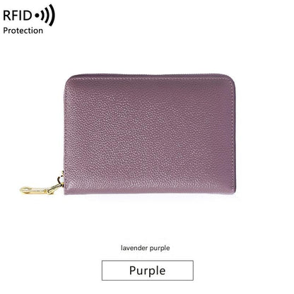RFID blocking leather wallet in lilac purple color