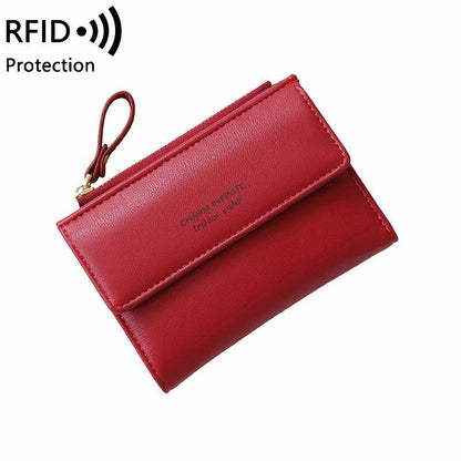 RFID short wallet in burgundy color