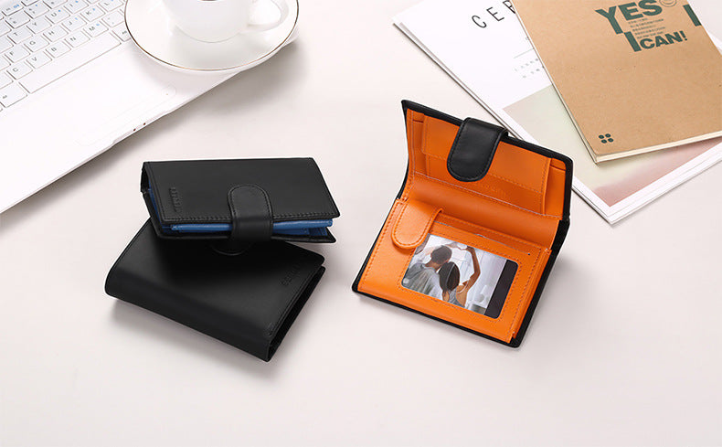 Genuine leather wallet - Orange-Black combination