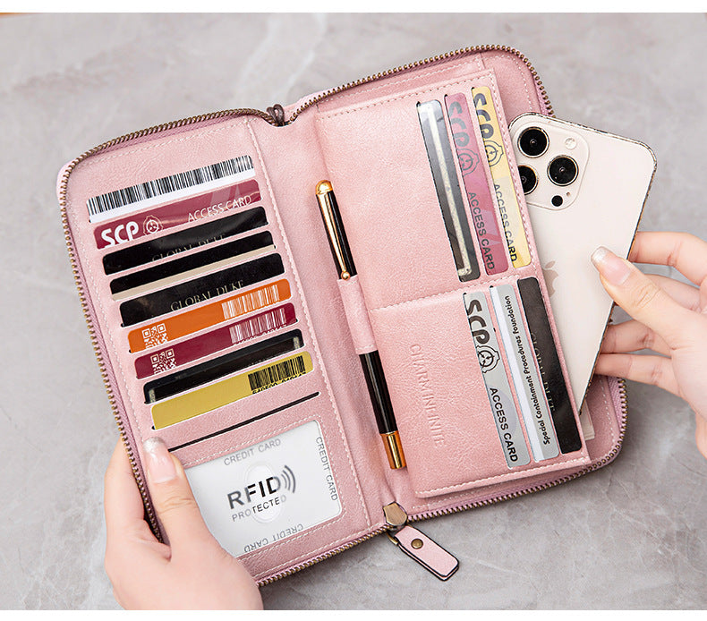 RFID women's wallet with multiple card slots