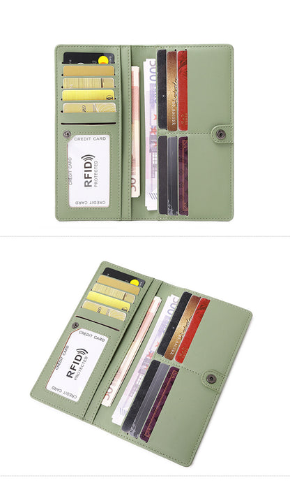 RFID blocking women's wallet open with cards