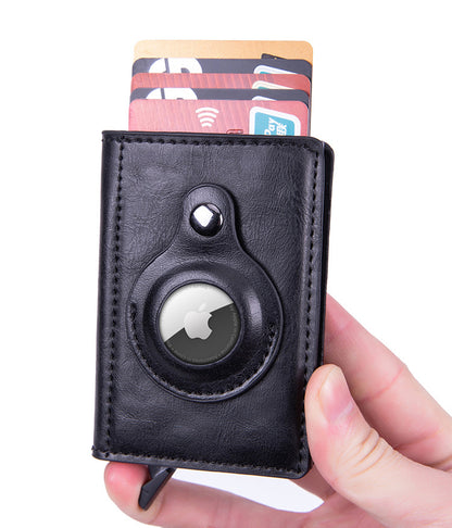 Smart leather wallet with Airtag tracking in black