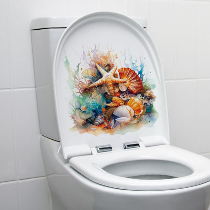 Coral starfish toilet sticker on white background