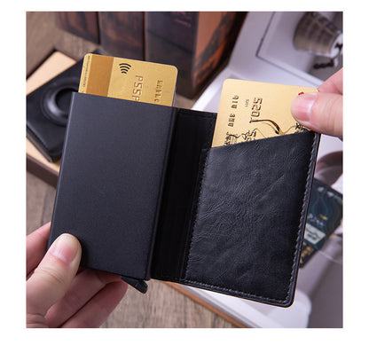 Smart leather wallet with Airtag tracking in black