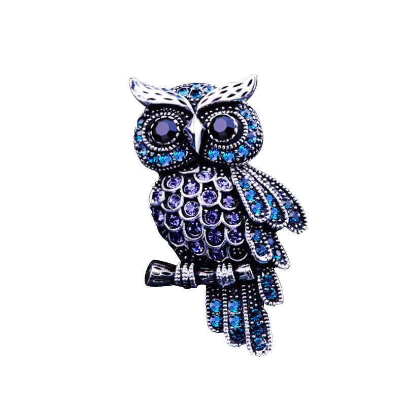 Owl Brooch with Crystals - Gold