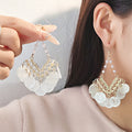 Shell Pearl Geometric Tassel Earrings