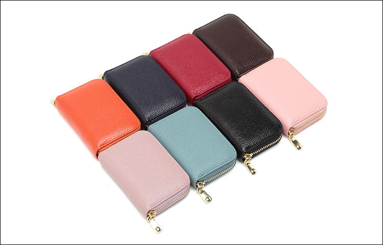 RFID blocking leather wallet in linen blue color