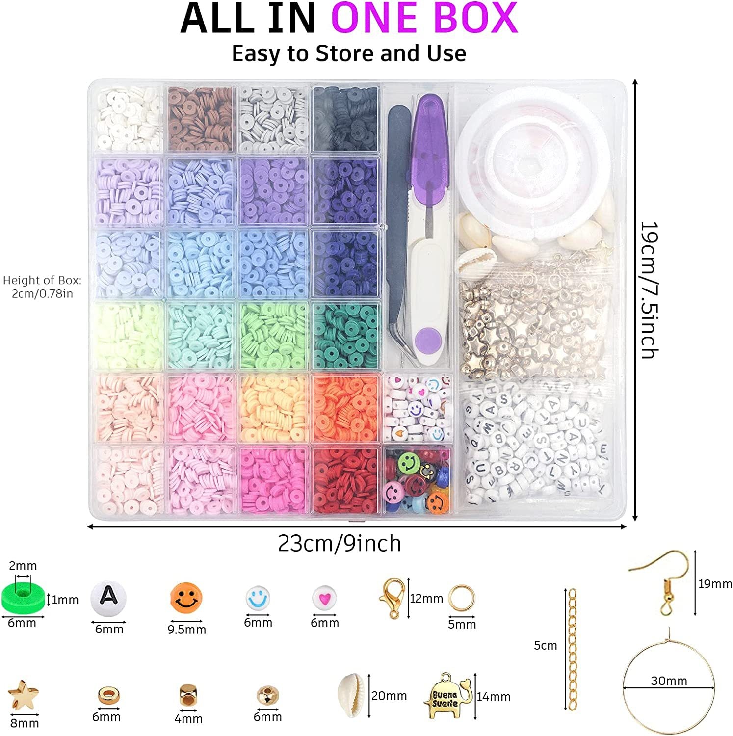 multicolored clay beads in package