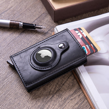 Smart leather wallet with Airtag tracking in carbon fiber