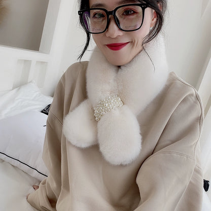 flat lay of faux fur neck warmer