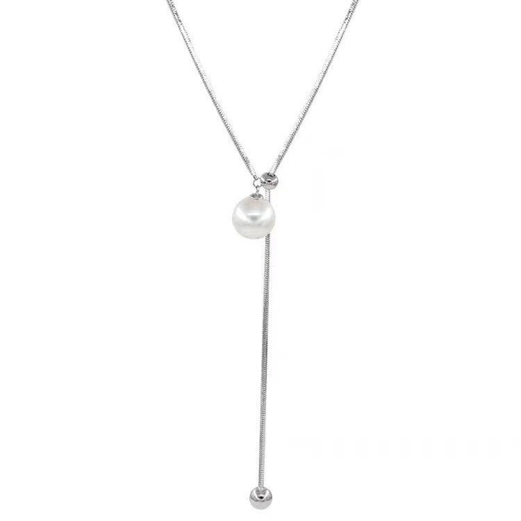 Elegant Pull-Down Pearl Long Necklace Image 10