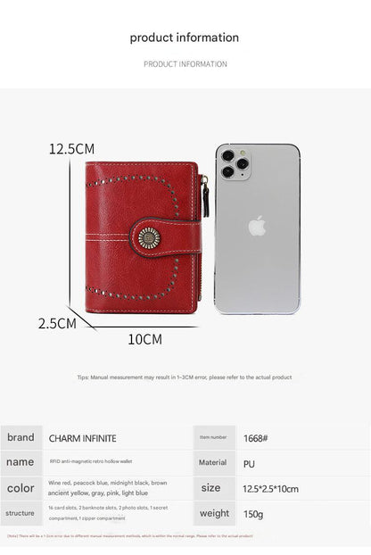 RFID blocking women's wallet in burgundy