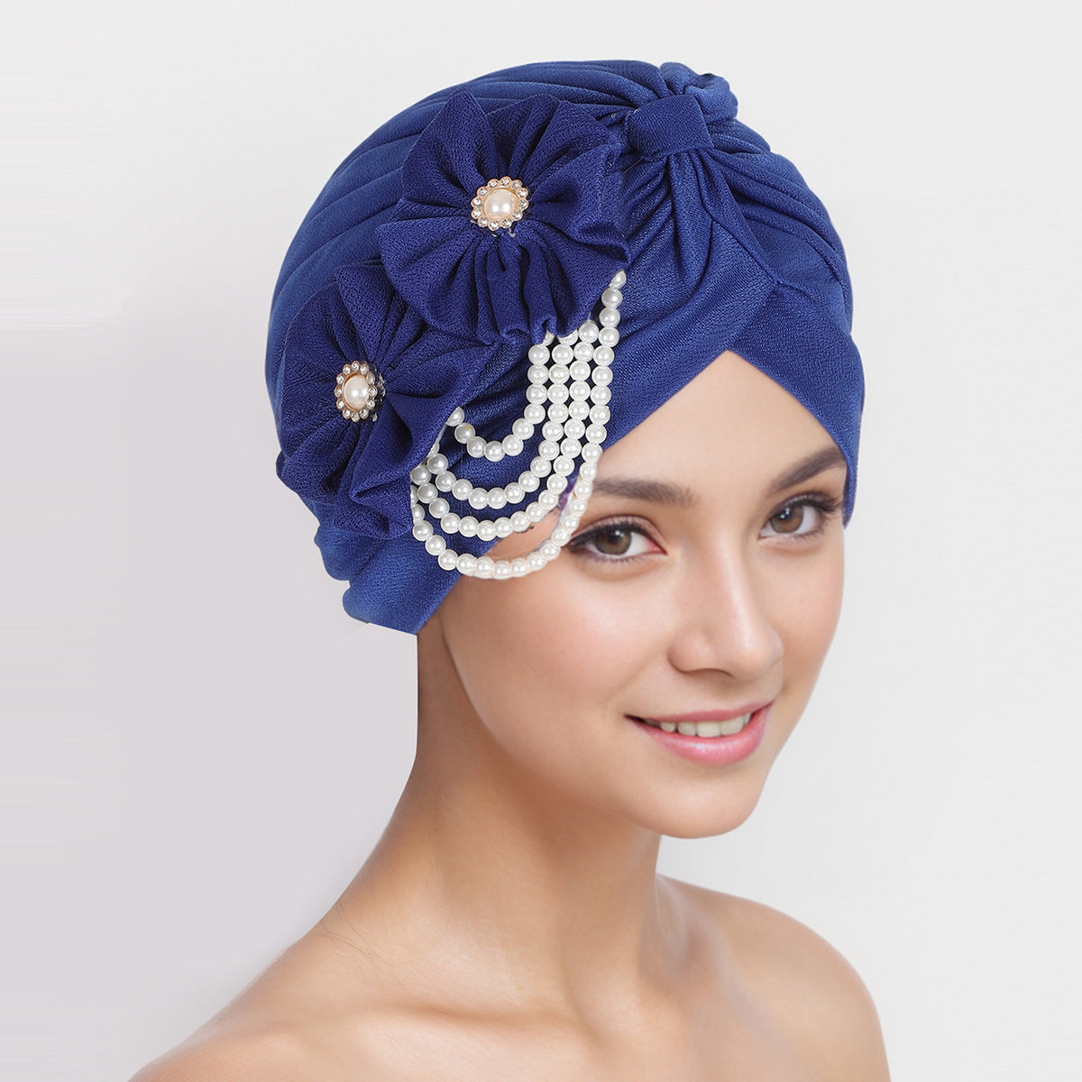 Elegant floral pearl accessory hijab cap - image 1