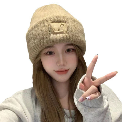 women's winter knit beanie hat - black color