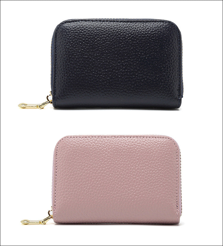 RFID blocking leather wallet in linen blue color