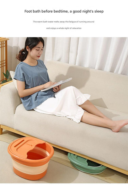 Foot soaking bucket demonstrating use