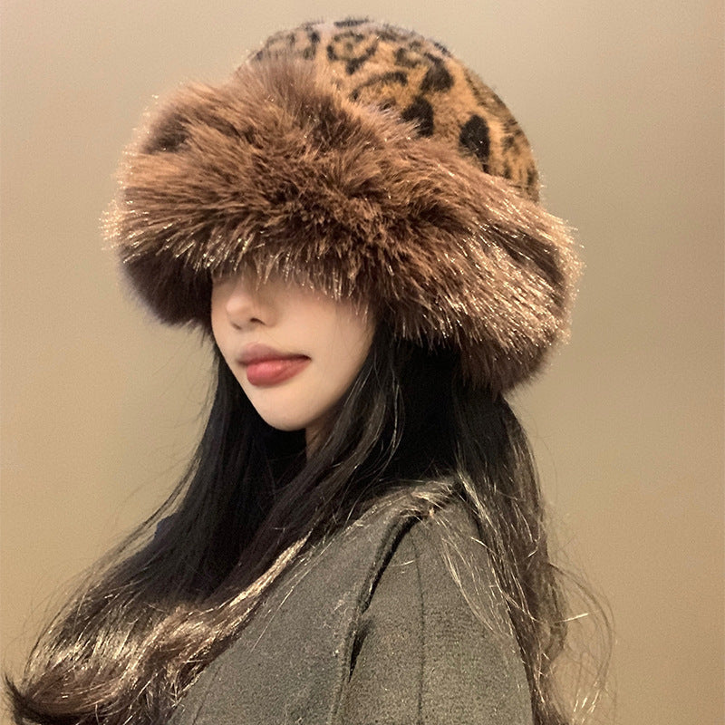 leopard print plush hat for women