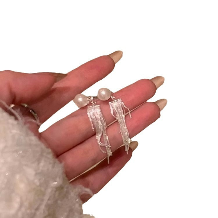 Beautiful pearl tassel earrings for women 7