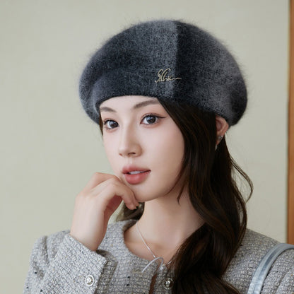 Stylish Rabbit Fur Beret in Gray