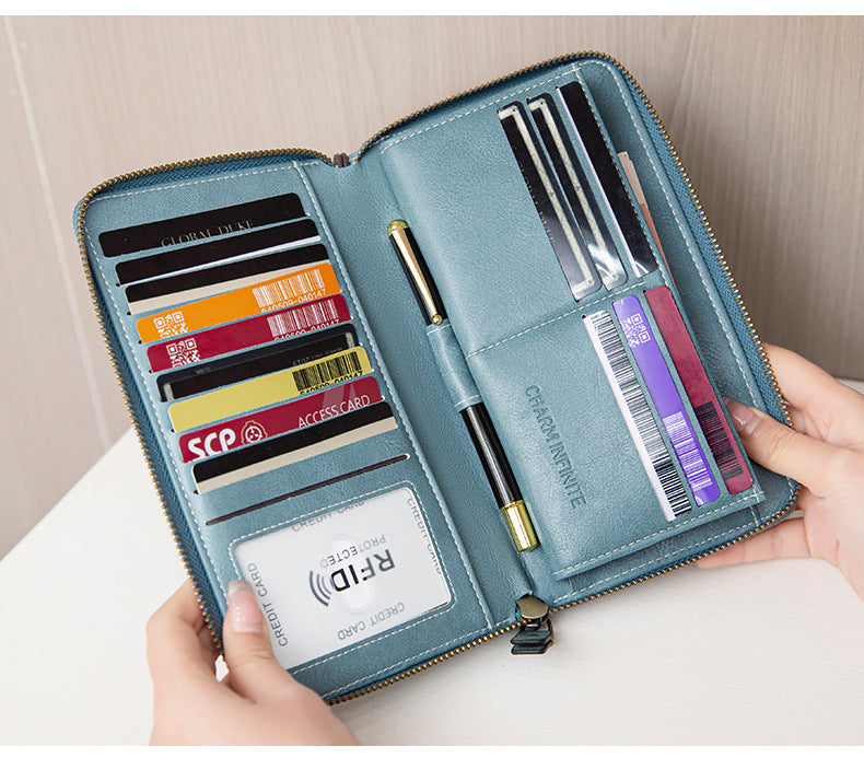 RFID women's wallet showing spacious compartment
