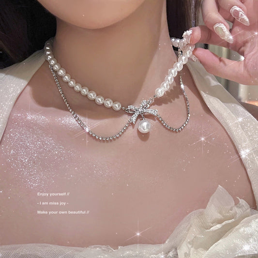 Elegant Pearl Bow Choker Necklace Image 7