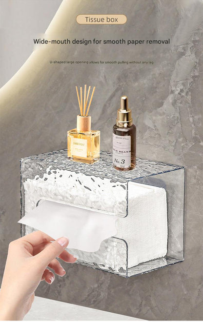 Transparent wall-mounted tissue box design