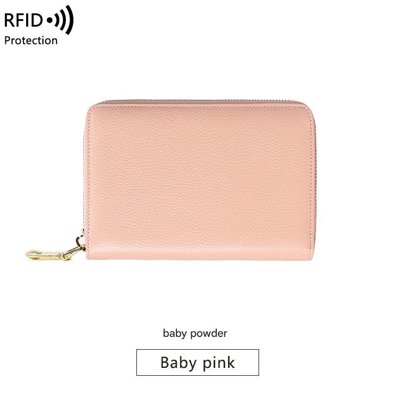 RFID blocking leather wallet in army green color