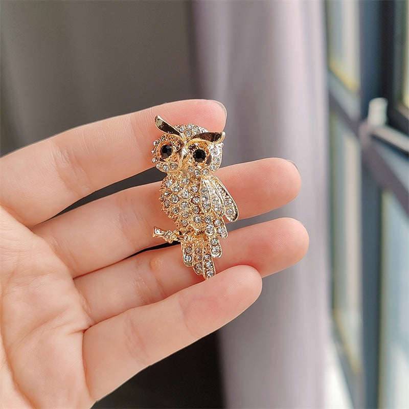 Owl Brooch with Crystals - Group View