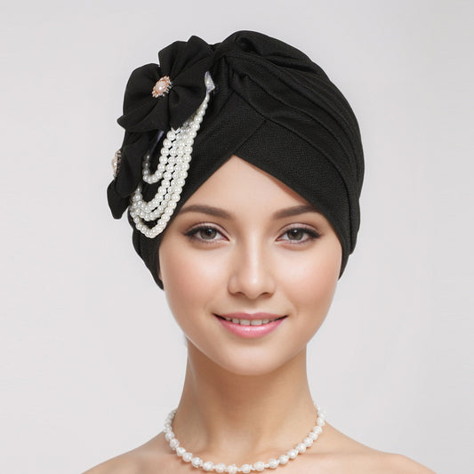 Black floral pearl cap - image 6