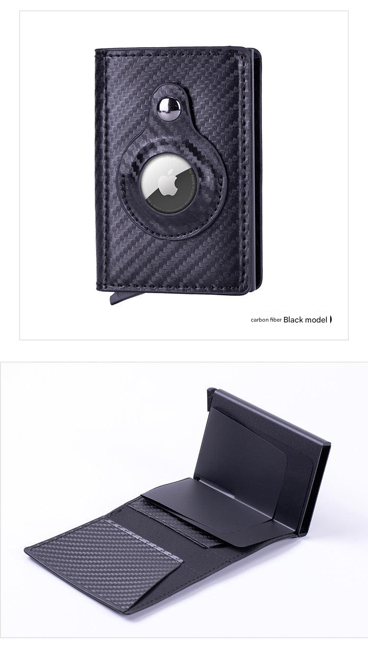 Smart leather wallet with Airtag tracking in carbon fiber