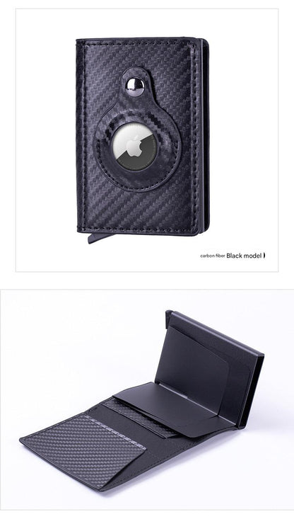 Smart leather wallet with Airtag tracking in carbon fiber