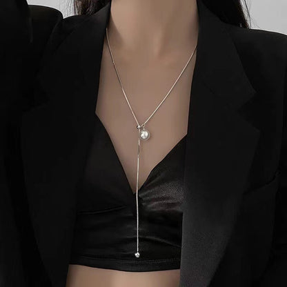 Elegant Pull-Down Pearl Long Necklace Image 3