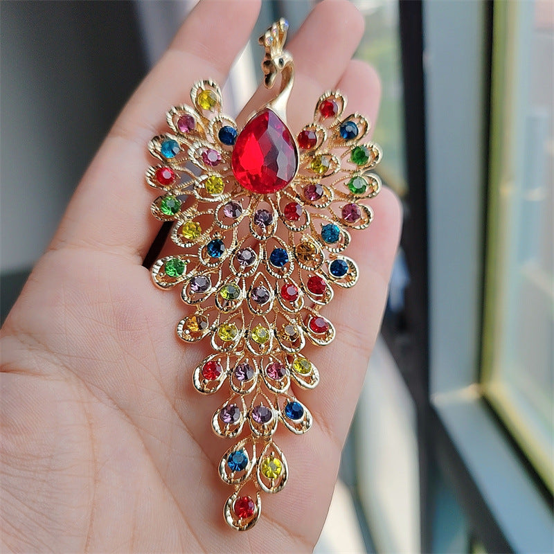 peacock brooch pin with rhinestones