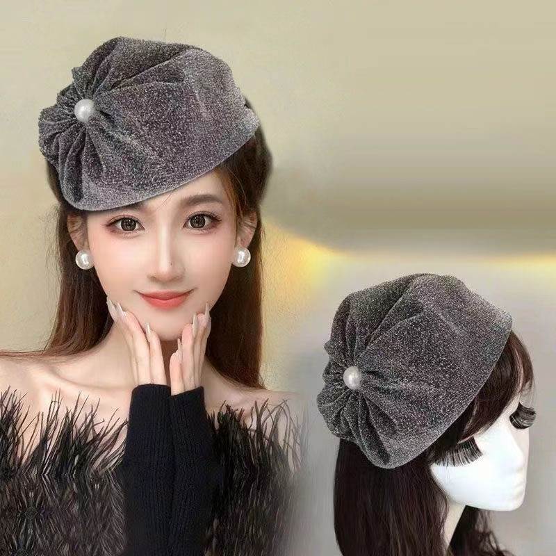 Elegant Retro Pearl Bow Beret Hat Image 7