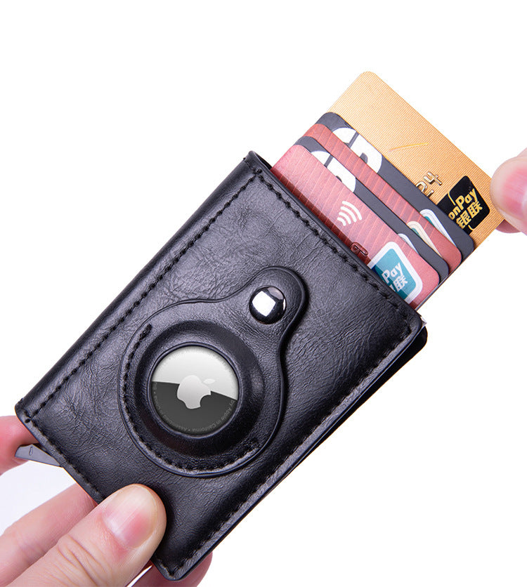 Smart leather wallet with Airtag tracking in carbon fiber