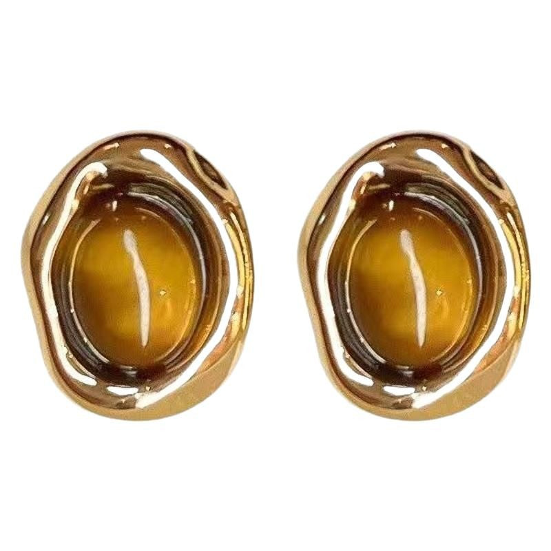 Teardrop shape tiger eye earrings