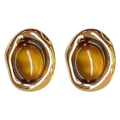 Teardrop shape tiger eye earrings