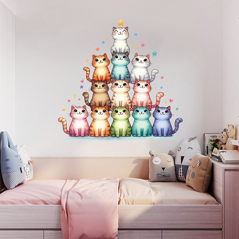 Bright colorful cat wall decal for playroom