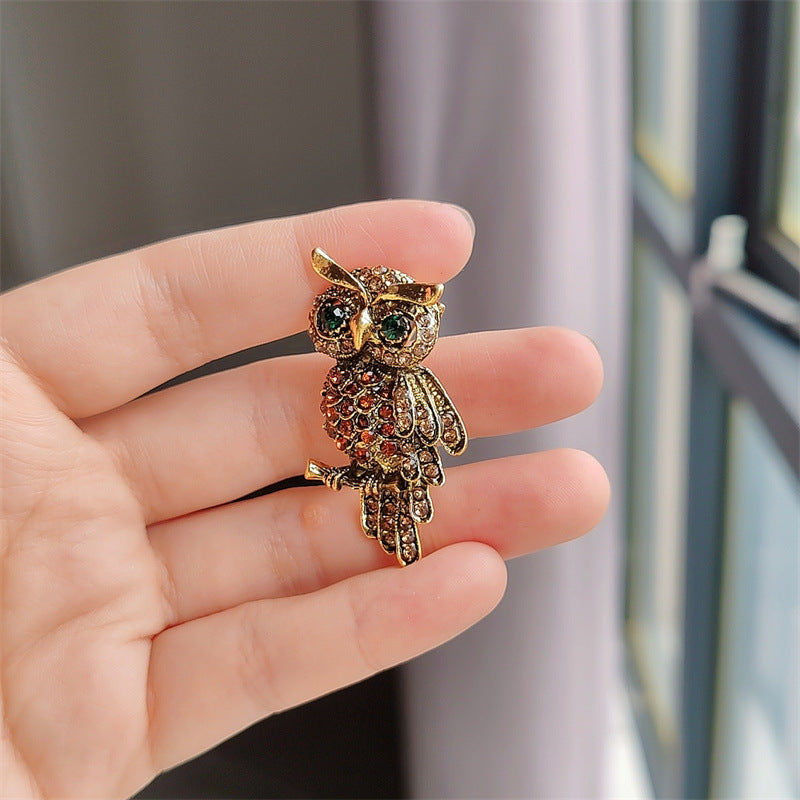 Owl Brooch with Crystals - Group View