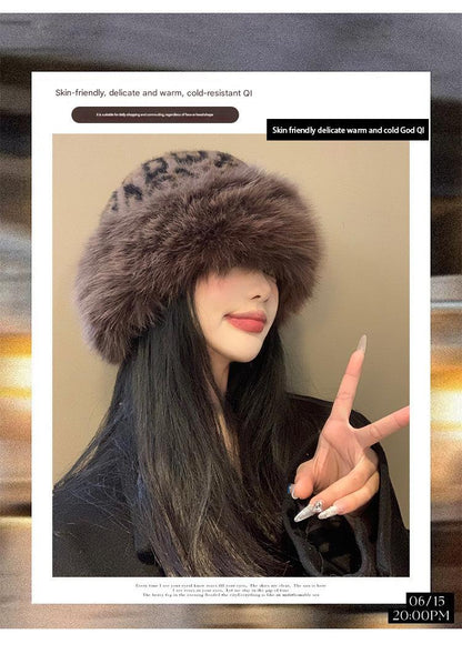 leopard print plush hat for women