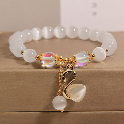 Cat's eye beaded bracelet with clover charm for women